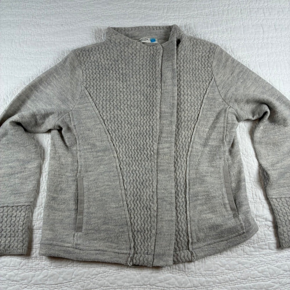 Anthropologie Sparrow Gray Wool Knit Moto Jacket Chevron Zip Up Sweater L Chic